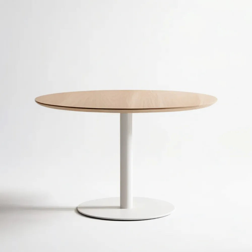 Okrągły stół z blatem MDF w okleinie jasnego dębu, biały, Ø100 x 75 cm