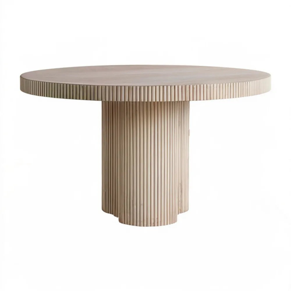 Okrągły stół z MDF z fornirem dębowym, beżowy jasny dąb, Ø 120 x 75 cm
