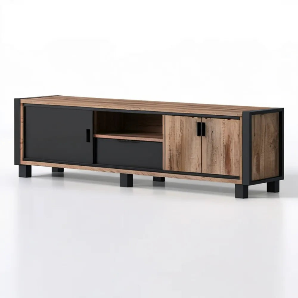 Industrialna szafka RTV brązowo-czarna 180 x 40 x 55 cm