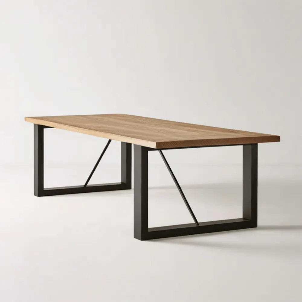 Stół prostokątny 180 x 90 x 75 cm z blatem MDF w okleinie dębowej i czarną stalową podstawą