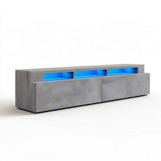 Szafka RTV w kolorze szarego betonu z niebieskim oświetleniem LED, 180 x 40 x 45 cm