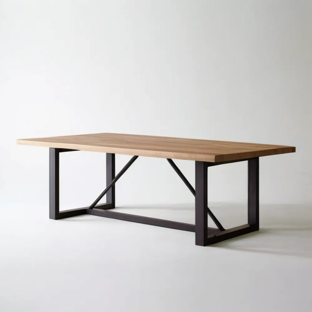 Prostokątny stół jadalniany z litego dębu na czarnej stalowej podstawie 180 x 90 x 75 cm