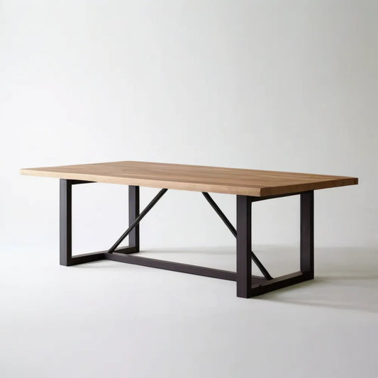 Prostokątny stół jadalniany z litego dębu na czarnej stalowej podstawie 180 x 90 x 75 cm